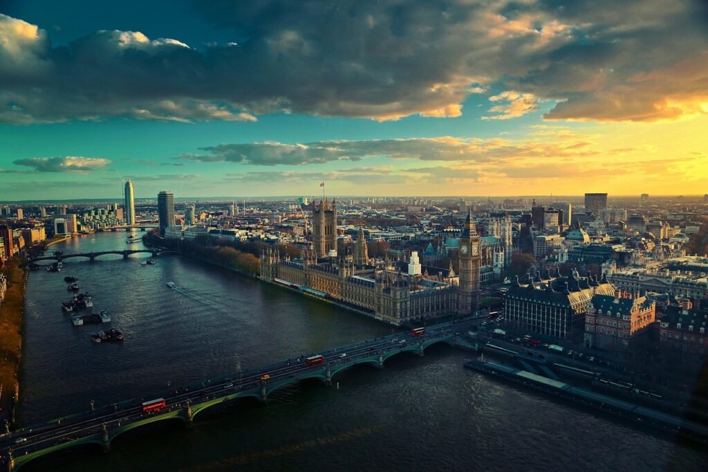thames, london, river, uk, city, cityscape, nature, aerial view, sunset