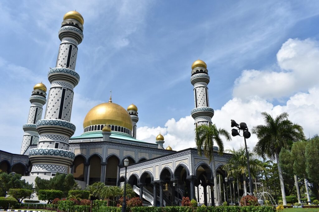 jame' asr hassanil bolkiah mosque, bandar seri begawan, brunei, asia, travel, sky, mosque, islam, faith, worship, spiritual, religion, architecture, blue mosque, brunei, brunei, brunei, brunei, brunei